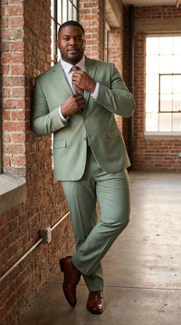 Vanderbilt Collection Men’s Sage 2 Piece Suit, Classic 2 Button Formal Wedding Business Dress Suit