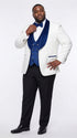 Marco Lorenzo Premium White Paisley 4 Piece Suit with Royal Blue Velvet Shawl Lapel and Matching Bow Tie