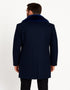 Mens Navy Wool Overcoat with Royal Blue Faux Fur Shawl Collar Cashmere Carcoat