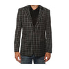 Ferrecci Mens two Button Plaid Slim Fit Black Blazer Dinner Jacket