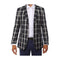 Ferrecci Mens two Button Plaid Slim Fit Navy Blazer Dinner Jacket