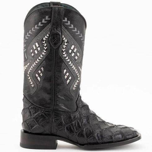 Ferinni Boot - Mens Dress Cowboy Boot - Ferrini Bronco Men's Print Pirarucu Fish Boots Handcrafted Black in Black Color