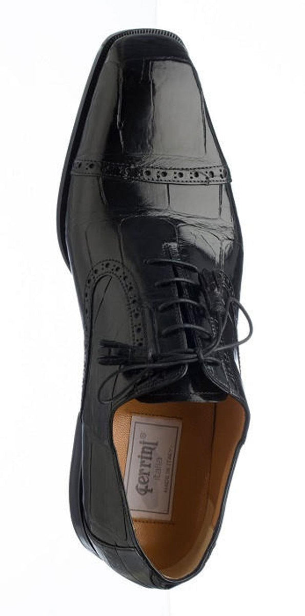Mens Ferrini Alligator and Ostrich Cap Toe Dress Shoe in Brown