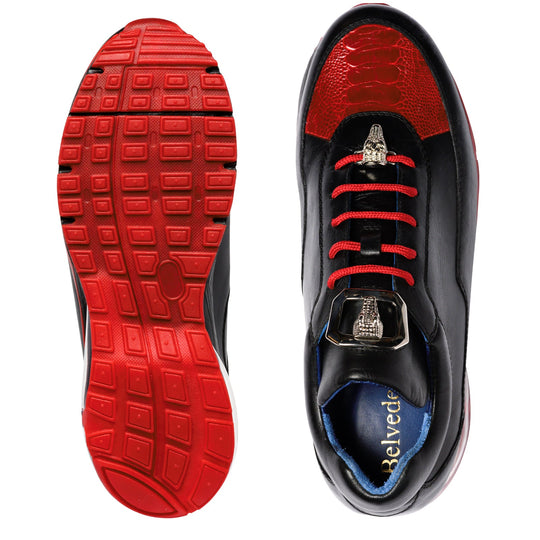 Mens Belvedere Flash Calfskin & Crocodile Sneaker in Blue & Cognac