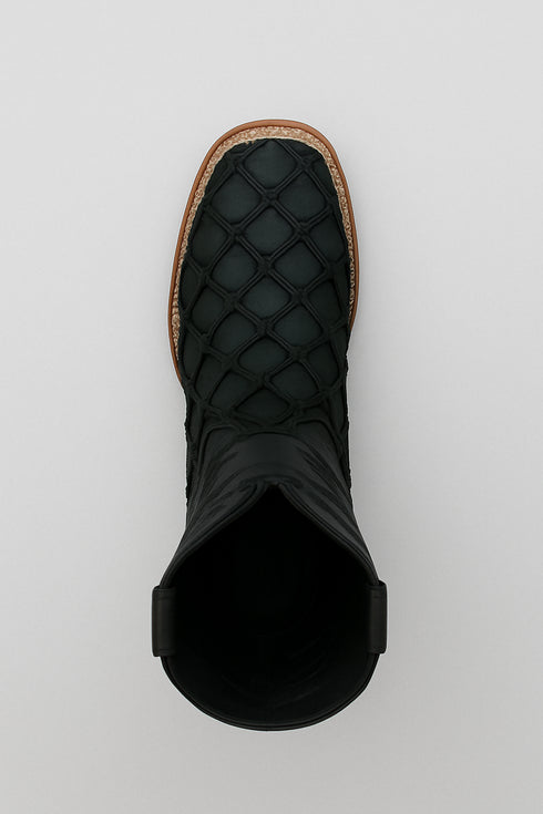 Los Altos Men's Black Matte Genuine Pirarucu Wide Square Toe Boot