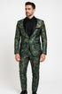 Mens Forest Camo Print Blazer with Black Satin Lapel Tuxedo - Green