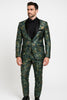 Mens Forest Camo Print Blazer with Black Satin Lapel Tuxedo - Green