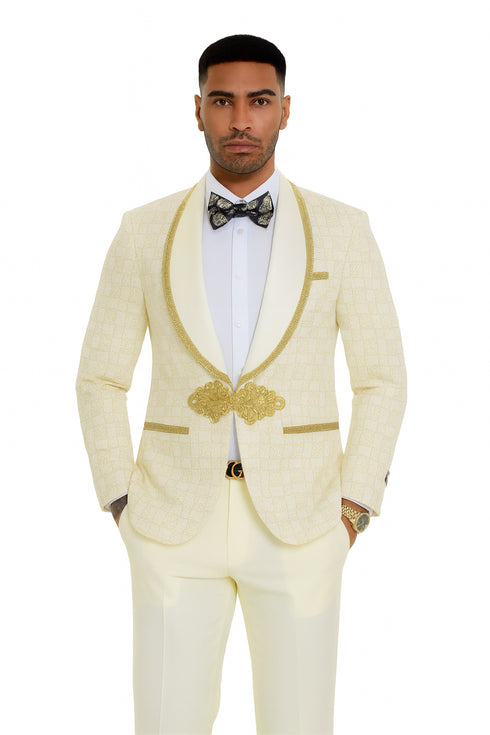 2025 Ivory and Gold 2pc Men's Suit by Tazzio