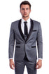 Mens Gray Tuxedo - Grey Wedding Suit-Mens One Button Low Cut Vested Shawl Tuxedo In Grey