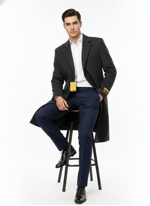 Mens Full Length Wool and Cashmere Overcoat - Winter Topcoats - Black Coat