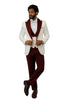Hilton White and Burgundy Paisley Peak Lapel Tuxedo Jacket with Matching Shawl Vest and Wool Pants – Includes Bow Tie
