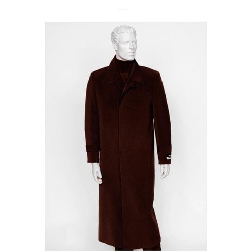 Full Length All Weather Burgundy Notch Lapel Duster Maxi Coat
