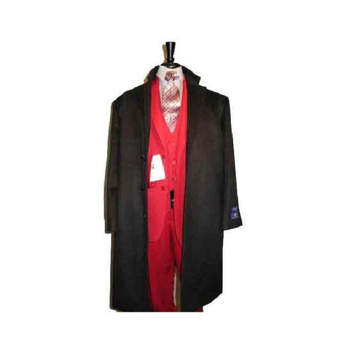Full Length Dress Coat Three Button Wool Blend Black Overcoat - Mens Topcoat - Wool Top Coat