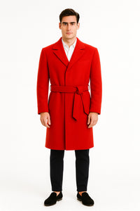 Full Length Overcoat - Wool Belted Topcoat Red peacoat - Long red coat