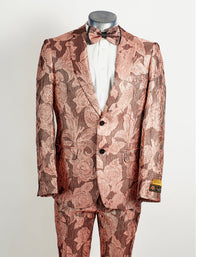 Mens 2 Button Dusty Rose & Pink Floral Paisley Prom & Wedding Tuxedo