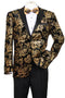 Men's Modern Fit Velvet Floral Paisley Foil Tuxedo Jacket In Gold & Black