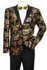 Men's Modern Fit Velvet Floral Paisley Foil Tuxedo Jacket In Gold & Black
