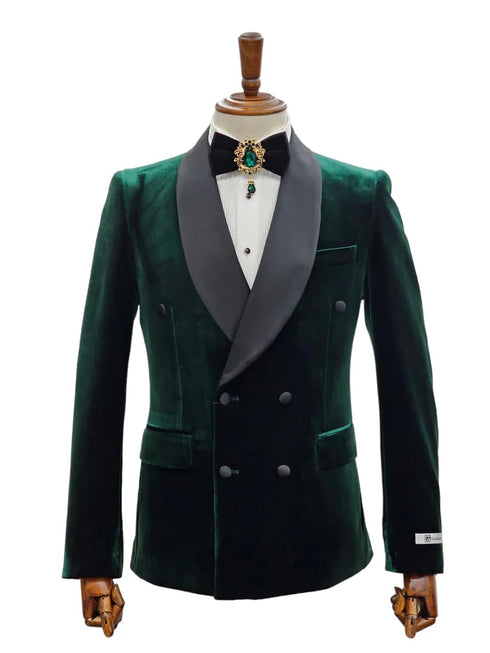 Double Breasted Tuxedo Suit  - Slim fitted -  Green Suit - Shawl Collar