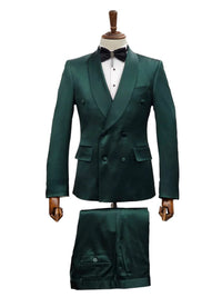 Double Breasted Tuxedo Suit - Slim fitted Suit - Green Suit - Shawl Collar