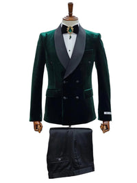 Double Breasted Tuxedo Suit - Slim fitted - Green Suit - Shawl Collar