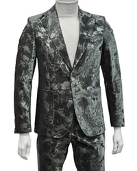Mens 1 Button Slim Fit Faux Leather with Patch Pockets Green Suit