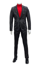 Mens One Button Peak Lapel Suit Black-Rain