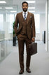 Mens Giovanni Testi Brown 3 Piece Slim Fit Suit – Peak Lapel, Double Breasted Vest, Center Vent Blazer
