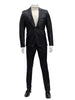 Mens One Button Side Vent Peak Lapel Suit Black