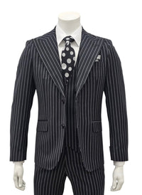 Black Pinstripe Slim Fit 3-Piece Suit — front view