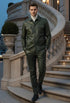 Mens Two Piece Slim Fit Faux Leather Casual Suit Olive