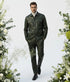 Mens Two Piece Slim Fit Faux Leather Casual Suit Olive