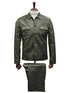 Mens Two Piece Slim Fit Faux Leather Casual Suit Olive