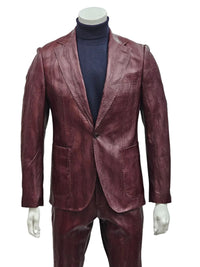 Mens One Button Notch Lapel Suit Burgundy