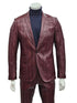 Mens One Button Notch Lapel Suit Burgundy