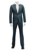 Mens 1 Button Slim Fit Leather Suit Blue