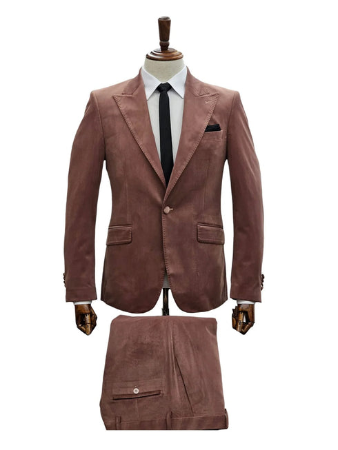 GIOVANNI TESTI Suits Blush Color Suit For Men - Mauve Suit - Wedding Velvet Suit