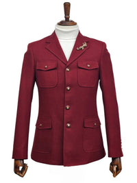 Mens Giovanni Testi 2 Piece Burgundy Suit – Slim Fit 4 Button Blazer with Notch Lapel & Flap Pockets