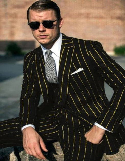 Mens Black Chalk Pinstripe Gangster suit - 1920s suit - Mobster Suit