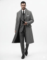 Houndstooth Overcoat - Black And White Checker Wool And Cashmere Fabric Topcoat By Alberto Nardoni