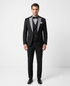 Men’s Black And White Lapel 3 Piece Tuxedo Suit with Silver Gray Satin Lapel | Formal Wedding Prom Suit Set