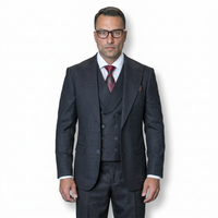 Mens Ticket Pocket Peak Lapel Double breasted Vest 100% Wool Tom Ford Style Modern Fit in Color "Black" By Statement