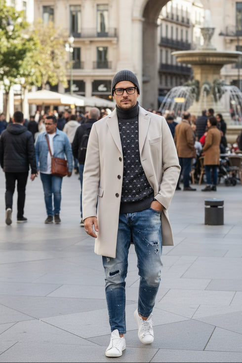 Light Tan Overcoat - Beige Sand Color Light Wool Carcoat