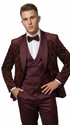 Men's Burgundy Velvet Patterned Shawl Lapel Tuxedo Set for Wedding & Prom