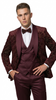 Men's Burgundy Velvet Patterned Shawl Lapel Tuxedo Set for Wedding & Prom