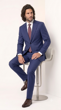 Statement Men's Modern Fit 2 Piece 100% Super 200 Wool Suit Peak Lapel in Navy - image 4