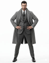 Houndstooth Overcoat - Black And White Checker Wool And Cashmere Fabric Topcoat By Alberto Nardoni