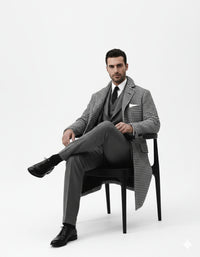 Houndstooth Overcoat - Black And White Checker Wool And Cashmere Fabric Topcoat By Alberto Nardoni