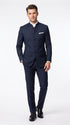 Men’s Navy Blue Mandarin Collar Suit, Dark Blue Banded Collar Formal Wedding Dress Suit