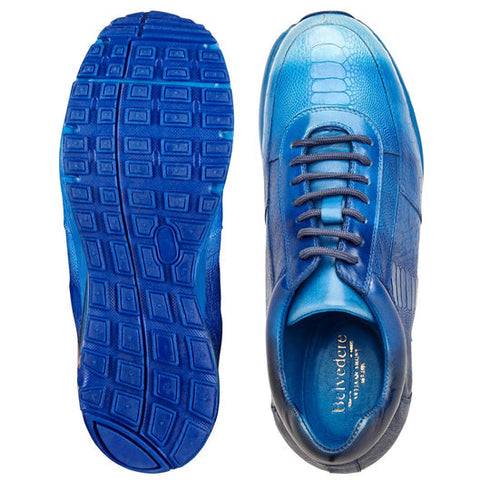 Men's Belvedere George Hand Painted Ostrich Leg Sneaker in Cobalt Blue