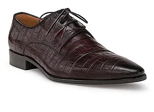 Giovane Fuscus Cap Toe Derby Burgundy Crocodile Shoes By Mezlan Made In Spain Brand